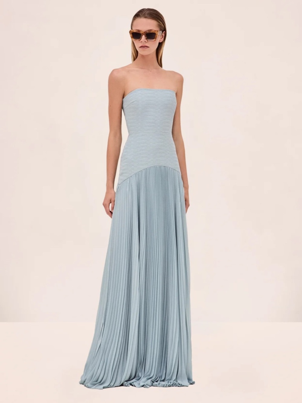 Alexis Sunniva Strapless Pleated Maxi Gown in Light Blue